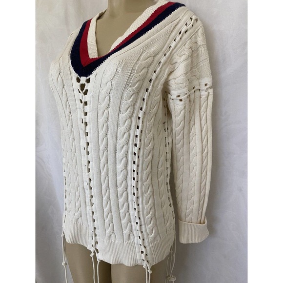 Alexander Wang Cricket Cable Knit Pullover Flights Lace Up Sweater White… - Picture 6 of 16